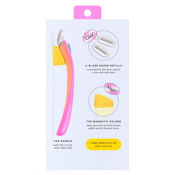 Pink Billie Razor Set Billie Women’s Razor Kit, 1 Handle + 2 Blade Refills + Magnetic Holder ...