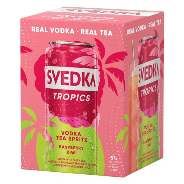 SVEDKA Tropics Raspberry Kiwi Vodka Tea Spritz Canned Cocktail, 4